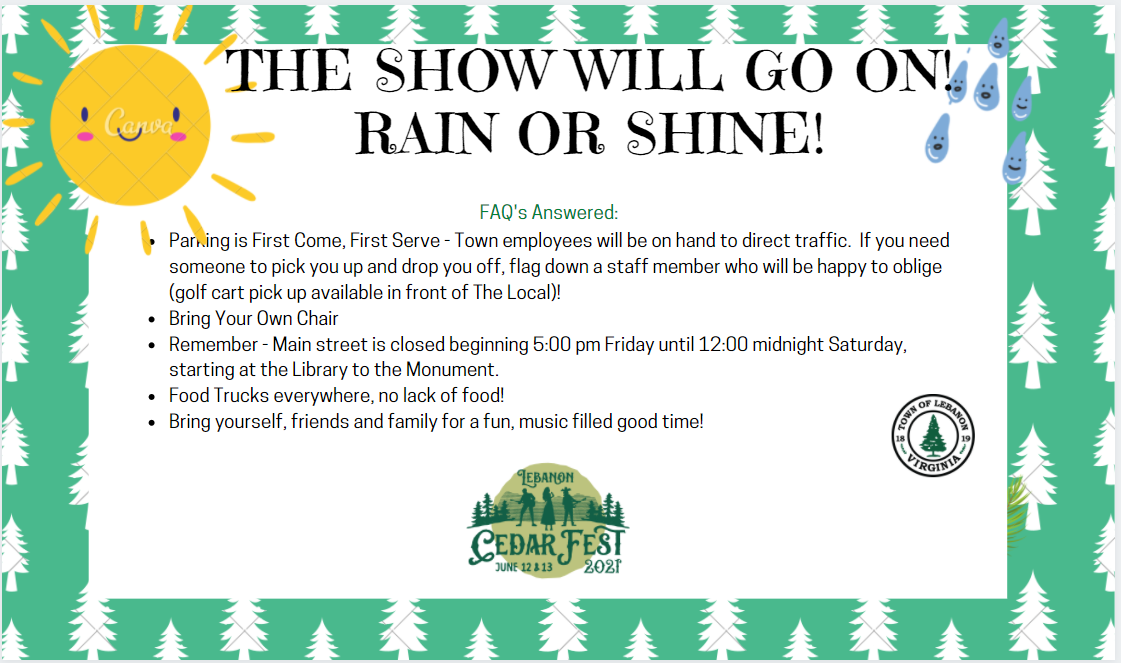 Cedar Fest FAQ’s The Town of Lebanon Virginia